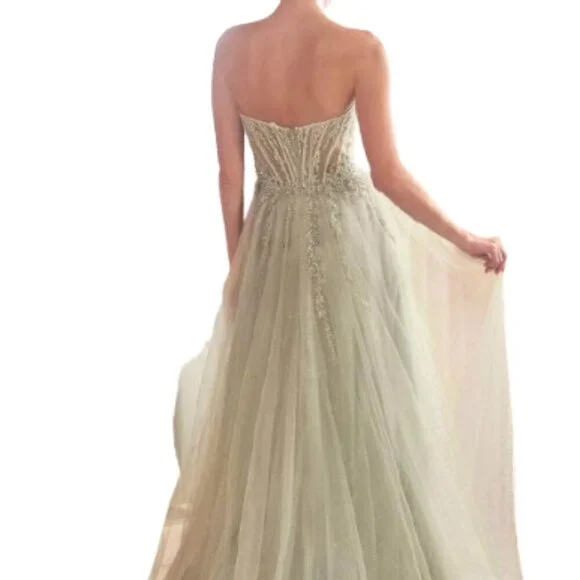 SALE NWT Ladivine CD0230 Glitter Tulle Prom Dress Mocha Gold Size 4 - Picture 3 of 6